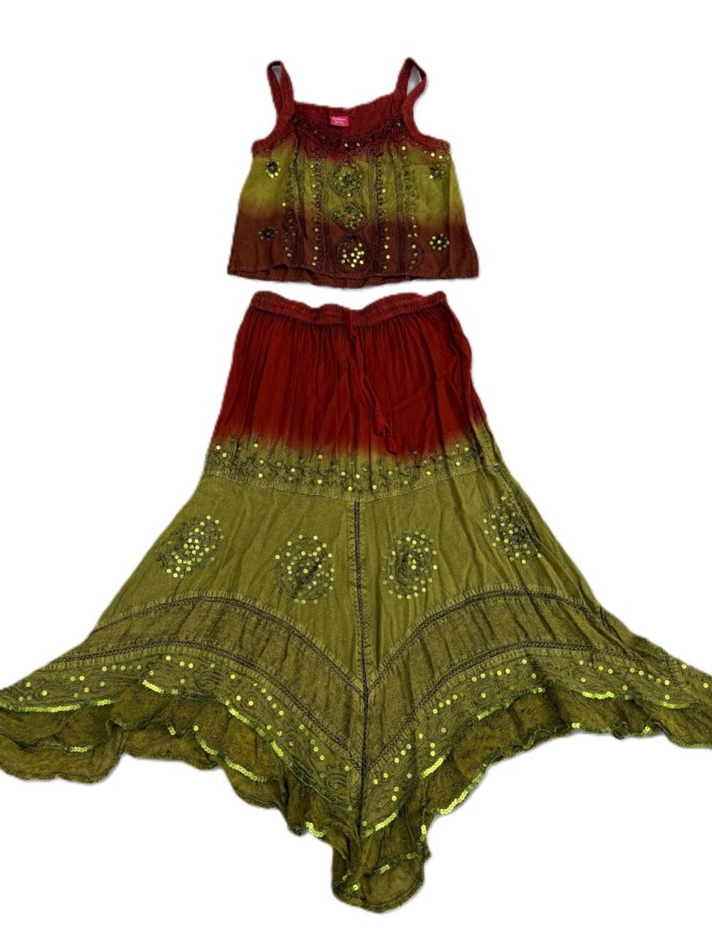 UPCYCLED Ombre embroidered sequins Fashion Terminal Top/Skirt set